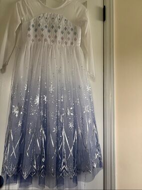 Girls Elsa Costume Dress - White to Blue Ombre, size 10